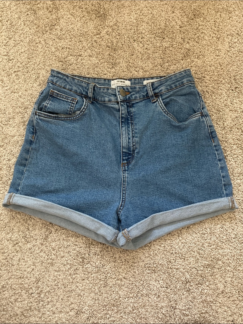 Cotton On High Rise Stretch 4” or 2” Inseam Medium Blue Jean Shorts Size 10
